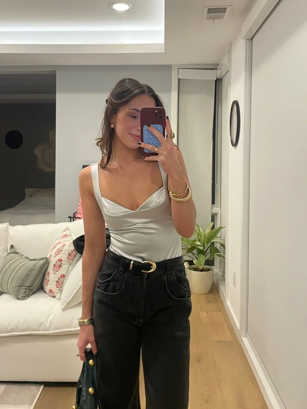 Satin Cowl Neck Bodysuit in Silver